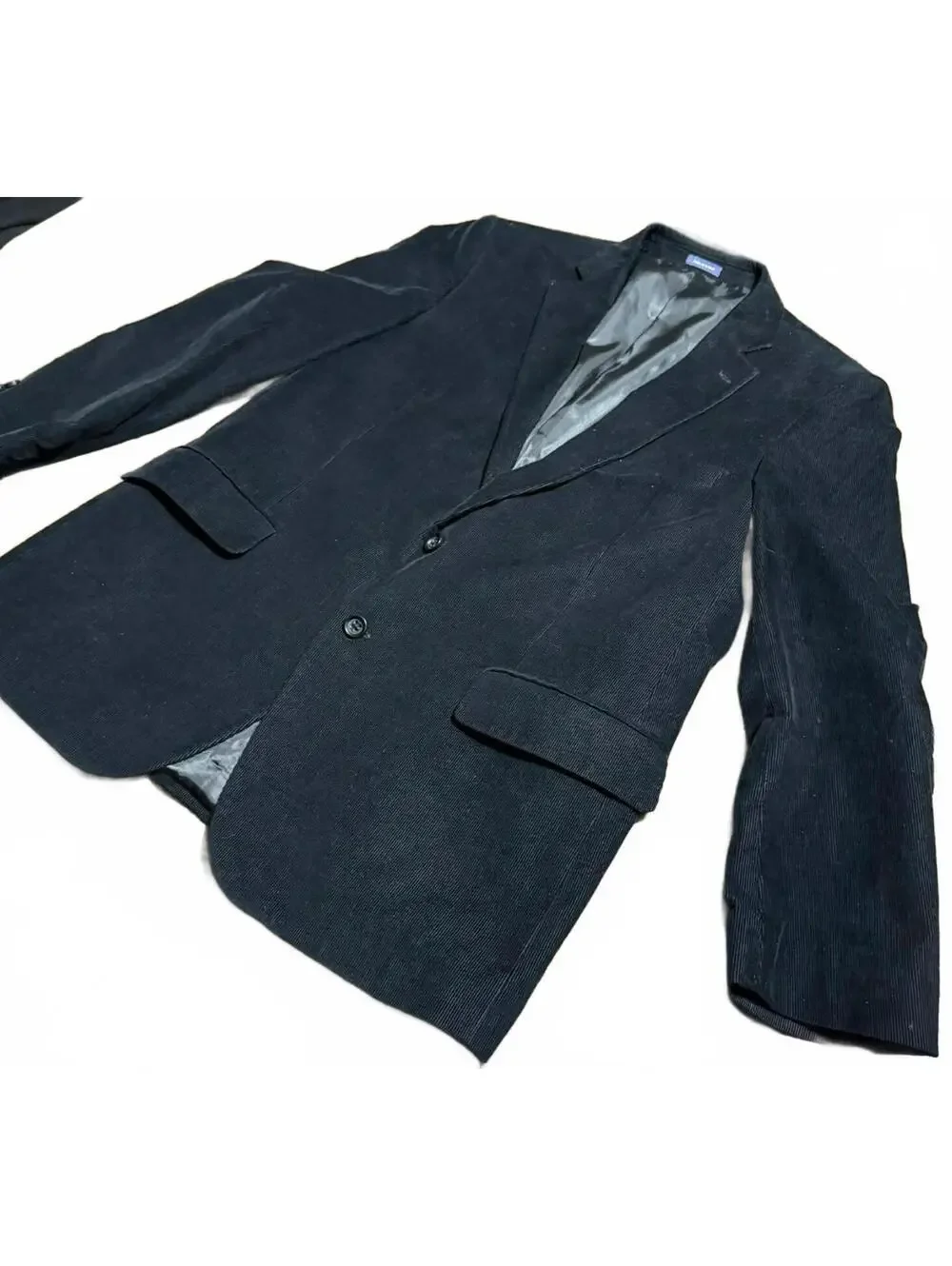 Stafford Men's Black Corduroy Suit Jacket Sport Coat with Elbow Patches 44R EUC